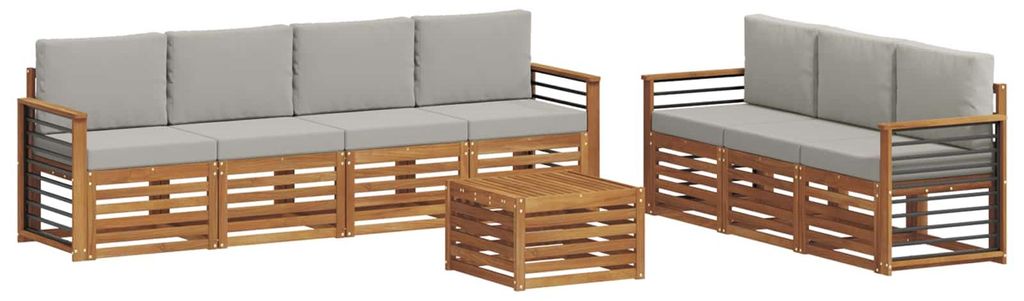 vidaXL Sofagarnituren 8 pcs Natürlich und Hellgrau Massivholz Akazie
