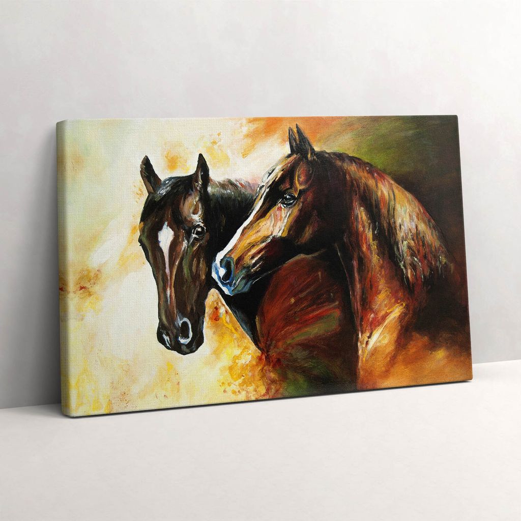 Zwei Pferde mit Aquarellfarben gemalt – Leinwandbild Wandbild – 60x40 cm – Leinwandbilder – Wandbilder – Schlafzimmer – Flur