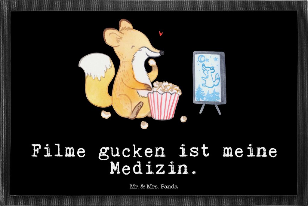 Mr. & Mrs. Panda Schmutzfangmatte Fuchs Filme gucken 40 x 60 cm - Schwarz - Geschenk, Fernsehen, TV, Schuhabstreifer, Kino, fußmatte, Fußabtreter...