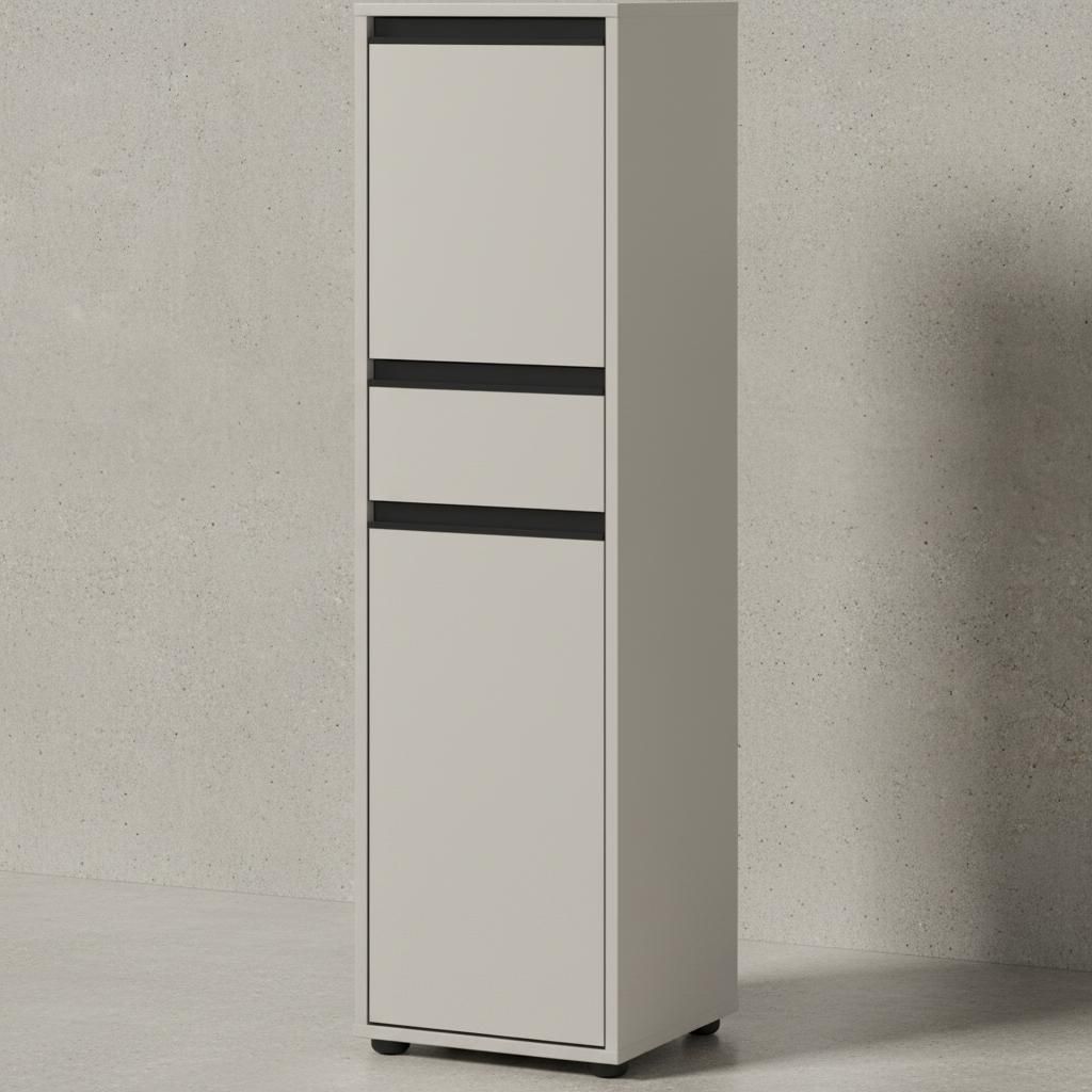 Badschrank HAMBURG 33x121x34 cm | Steingrau | Soft-Close Dämpfung | Melaminharzbeschichtung | Nischenschrank schmal | Midischrank Kadima Design