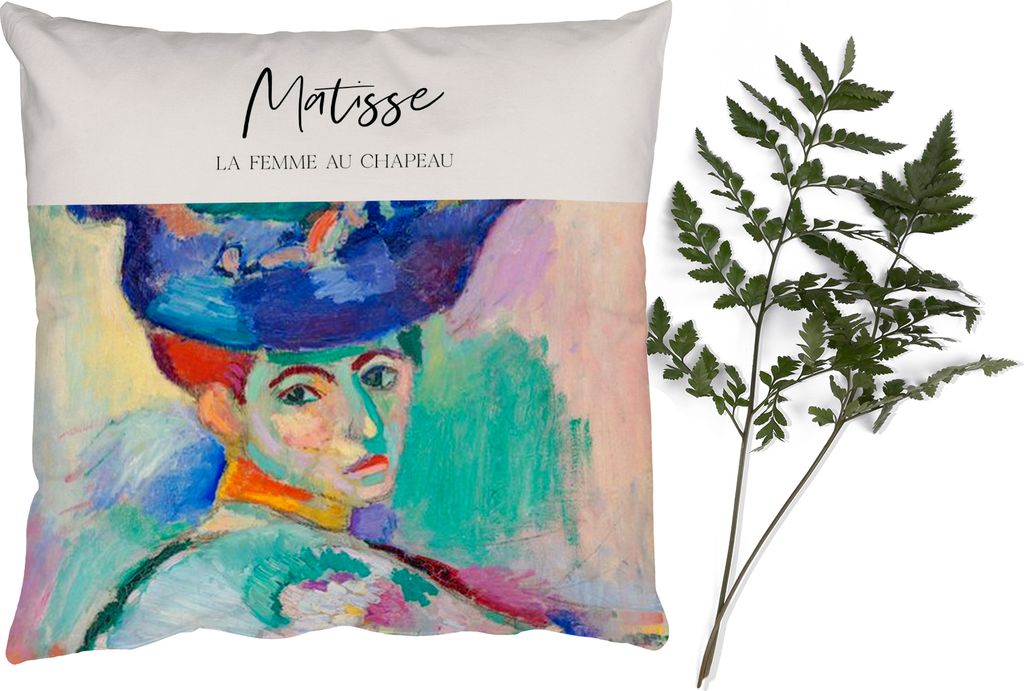 MuchoWow Zierkissen Sofakissen Wohnzimmer Dekokissen 60x60 cm Kunst - Henri Matisse - La femme au chapeau - Sitzfläche - Foto Polster