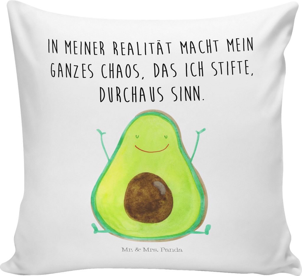 Mr. & Mrs. Panda kissen mikrofaser Avocado Glücklich - Weiß - Geschenk, Deko, 40x40, Chaos, Polster, kuschelkissen, Sofakissen, Verrückt, Gesund...
