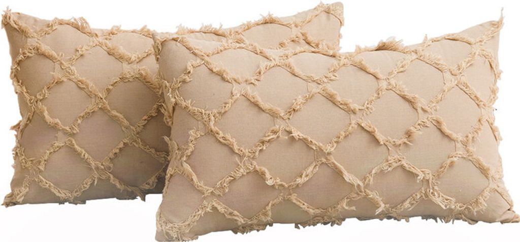 2 STÜCKE Dekokissenbezüge Baumwollgitter Wovon Tufted Lumbar Dekorative Kissenbezug Kissenbezüge für Sofa Sitzkissen, Braun 45*45cm