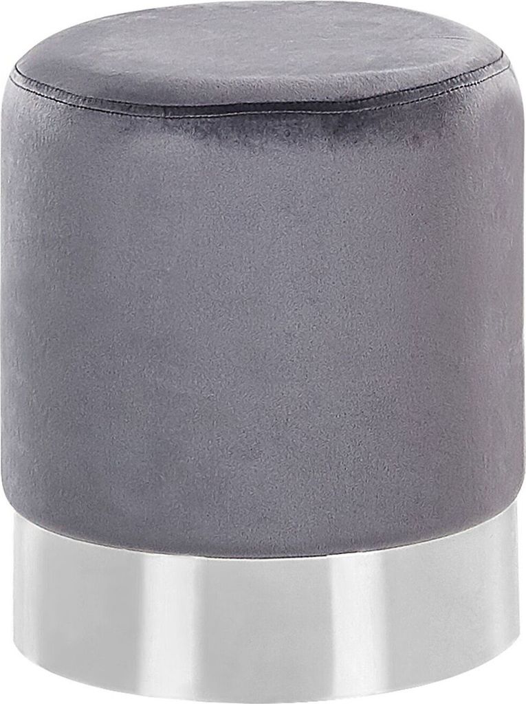 BELIANI Pouf Grau Samt Silber Metall rund Flur Wohnzimmer Salon Schlafzimmer Deko Sitzhocker