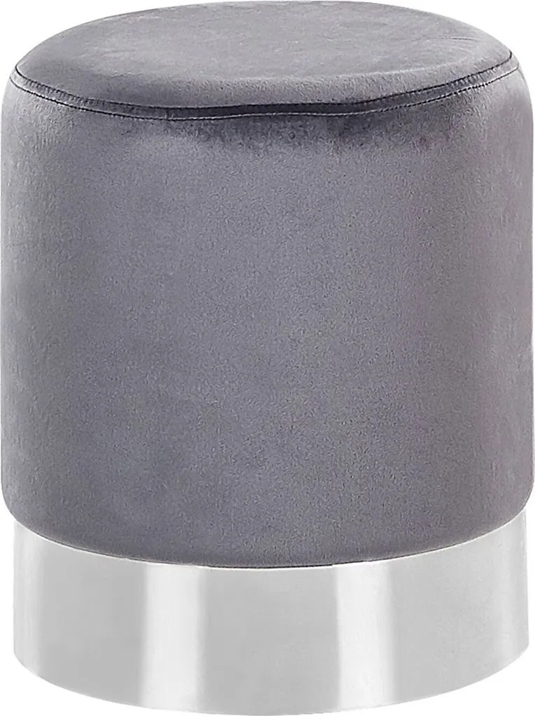 Pouf Repose-pieds Rond en Velours Gris - Siège d'Appoint Style Glamour
