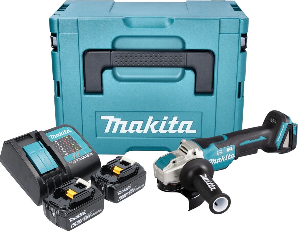 Makita DGA 520 STJX1 Akku Winkelschleifer 18 V 125 mm X-LOCK Brushless + 2x Akku 5,0 Ah + Ladegerät + Makpac