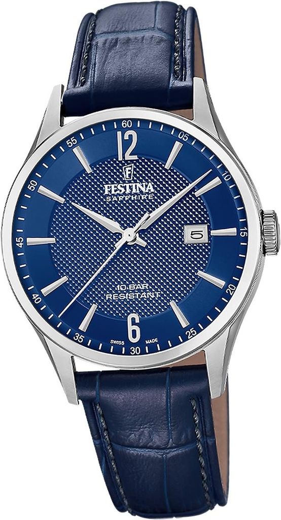 Festina Herrenuhr Swiss Made Armbanduhr Leder blau D2UF20007/6