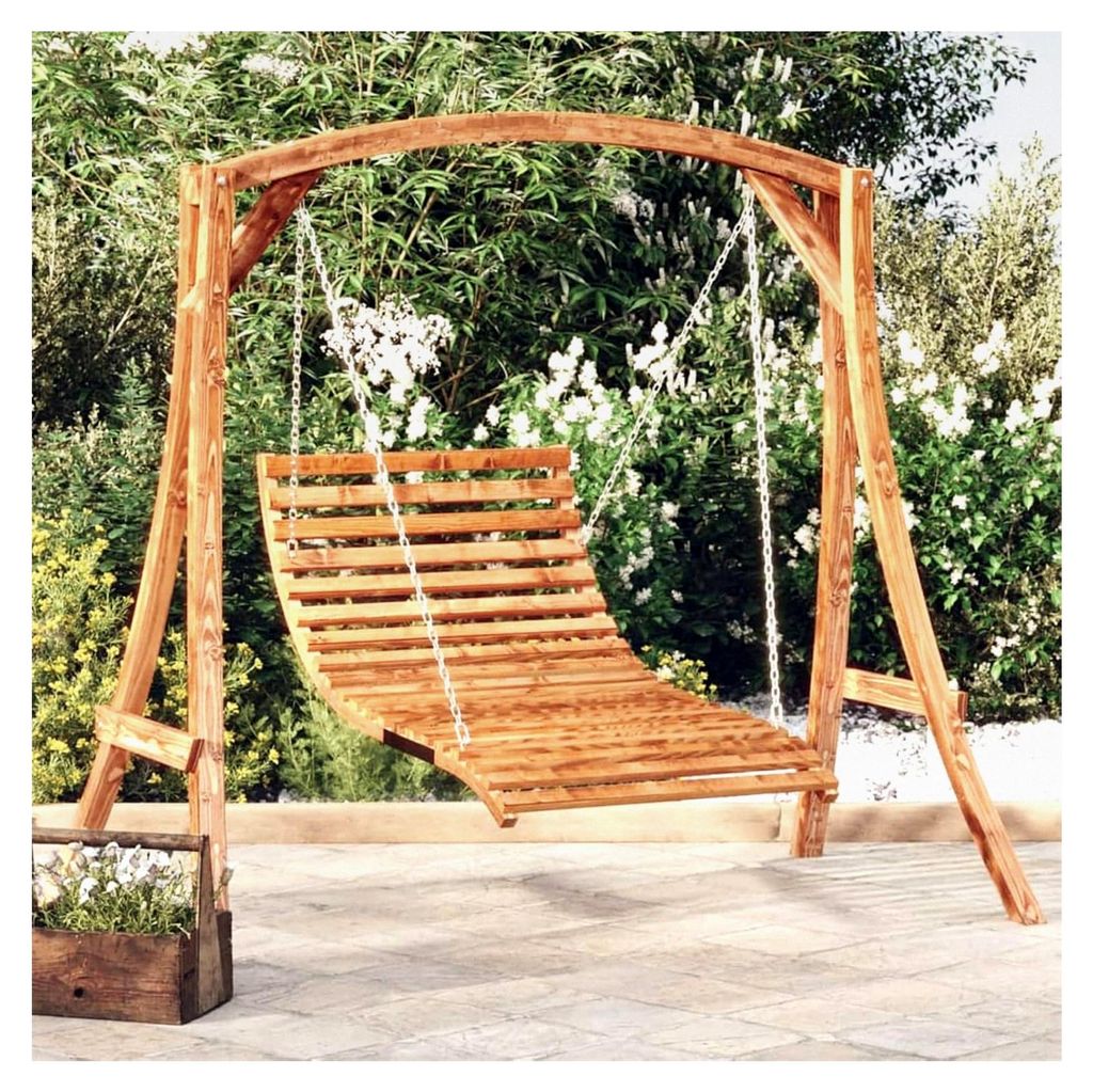 Bugholz Schaukelbett aus Massivholz für den Außenbereich mit Teak-Finish 115x147x46 cm für Garten, Terrasse, Balkon und Camping inklusive Ketten...