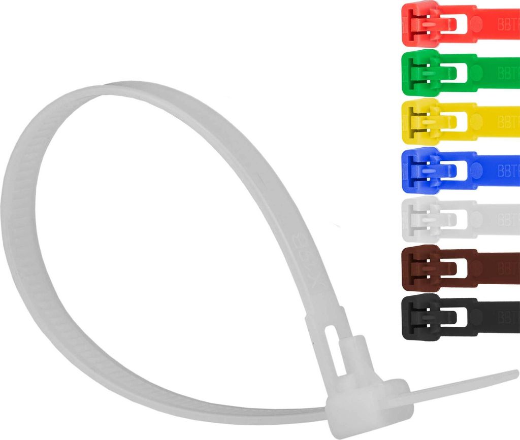 Kabelbinder UV-beständig Polyamid 6.6 wiederlösbar wiederverwendbar schwarz weiß 250mm x 7,6mm weiß 100 Stück