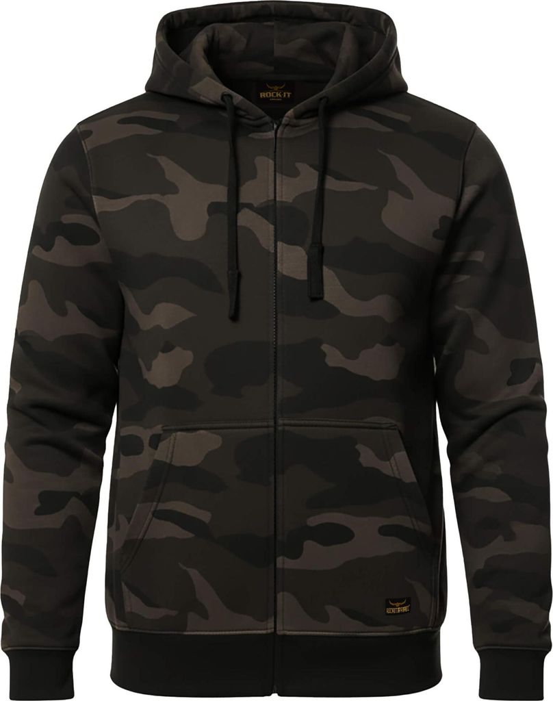 ROCK-IT Apparel Kapuzenjacke Herren, Camouflage Sweatjacke, Männer Zipper, S-5XL, Reißverschluss, Fleece-Innenseite, weicher Stoff, Dark Camo 5XL