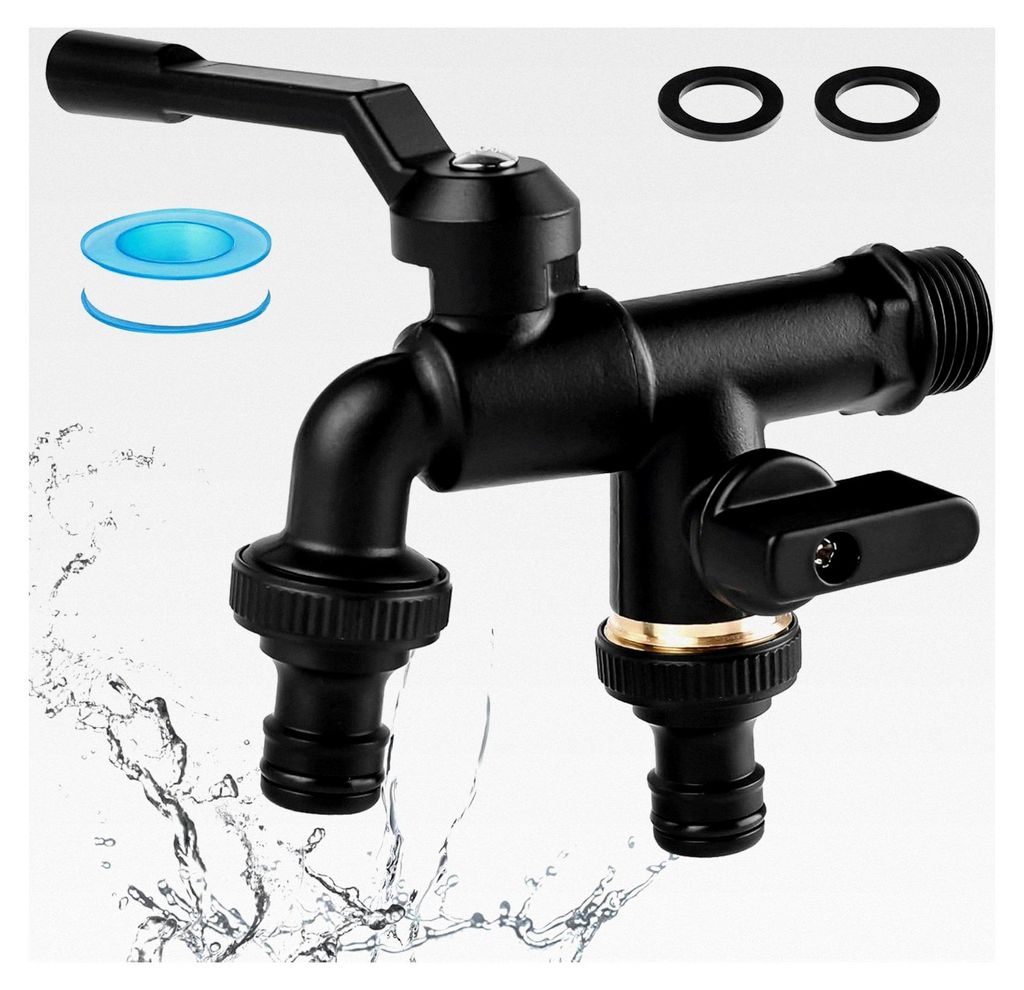 3/4 Zoll Doppel-Ausgang Gartenwasserhahn, frostsicherer Außenwasserhahn, Doppel-Auslaufhahn aus Messing, universeller Wasserhahn für Garten, Wasc...