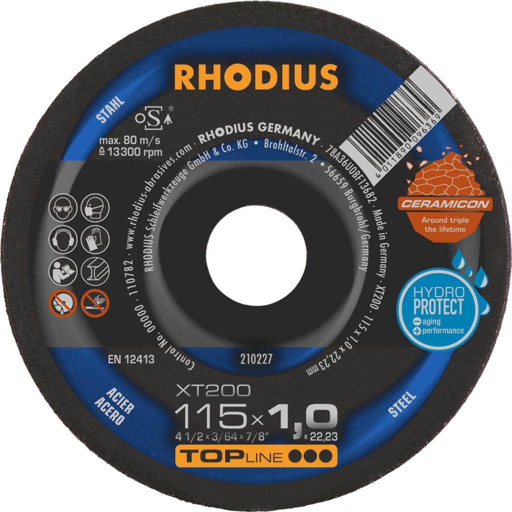 RHODIUS TOPline XT200 EXTENDED Extradünne Trennscheibe 115 x 1,0 x 22,23 mm 25 Stk