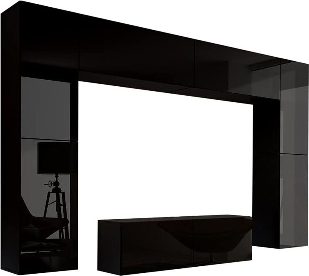 Furnitech Wohnwand Wohnzimmer - Wohnzimmer Möbel mit LED RGB - 16 Farben - Hängend Wohnwand Modern - Regale und TV Schrank (Future C3/HG/B1 1A)
