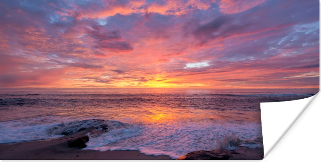 MuchoWow Poster Strand - Meer - Sonnenuntergang 80x40 cm - Wanddeko