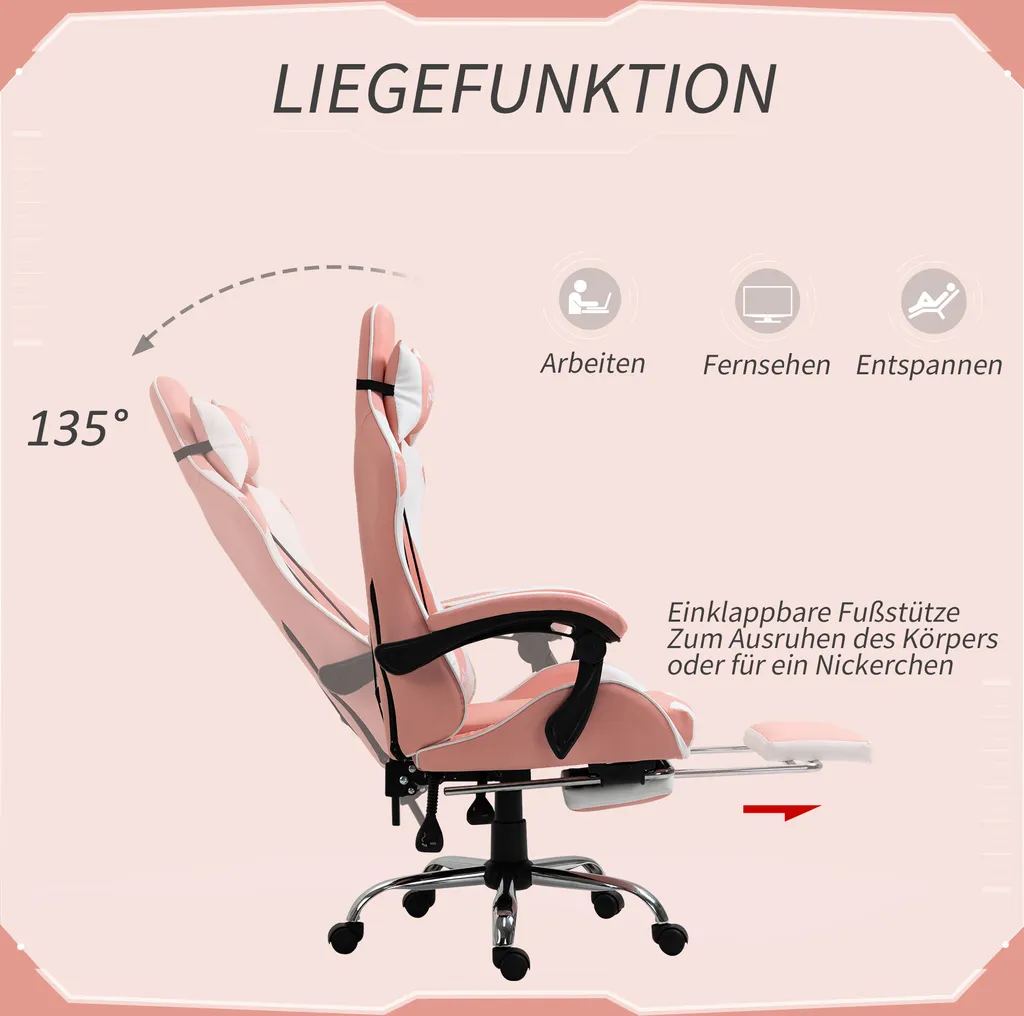 Vinsetto Sedia Ergonomica Design Rosa: Eleganza e Comfort al PC - 5