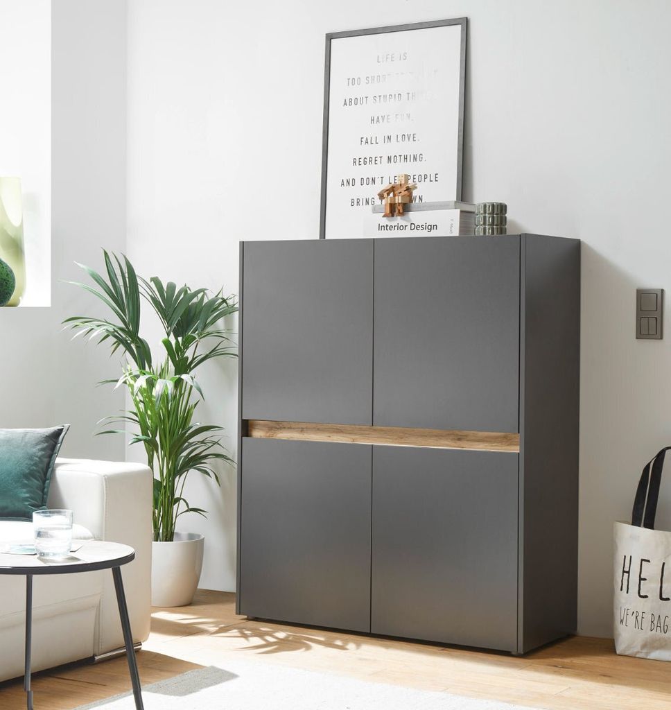 Highboard 100x120 cm Eiche Anthrazit 4-türig BOSTON
