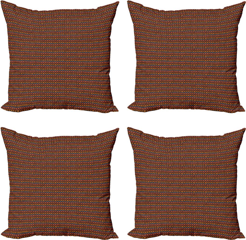 ABAKUHAUS Retro Kissenbezug Set (4 Stück), Brown tonte Geometric Tile, Moderner Doppelseitiger Digitaldruck, 60 cm x 60 cm, Mehrfarbig