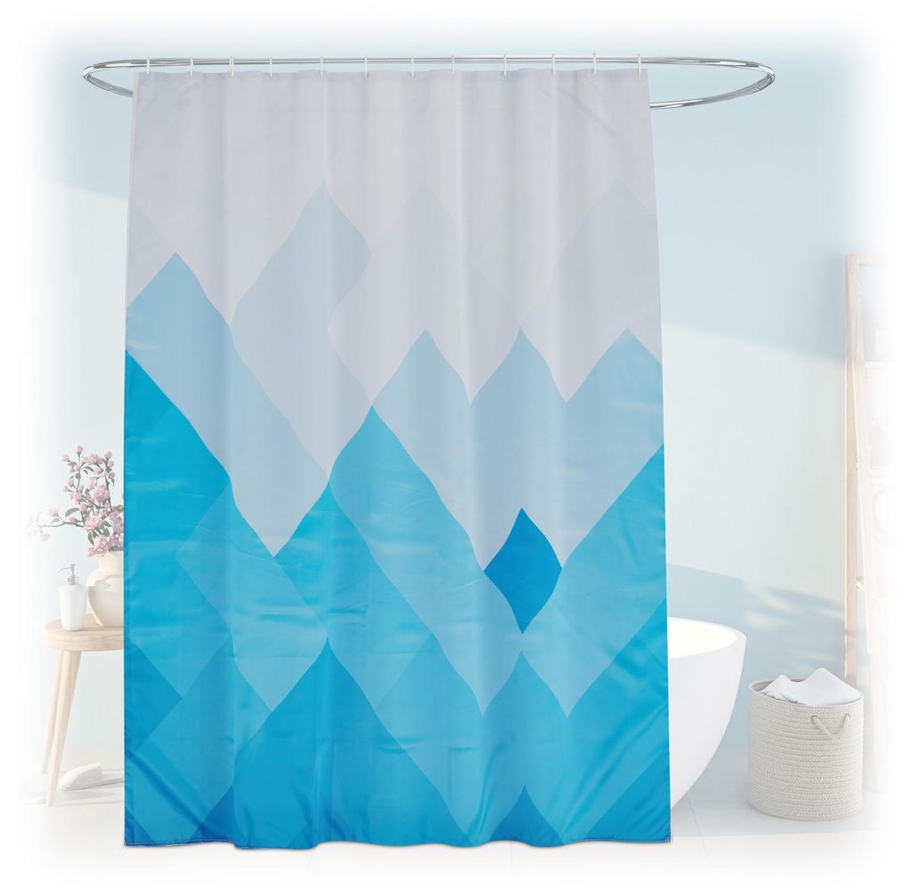 Geometrischer Duschvorhang, Badezimmervorhang 180 x 200 cm, schimmelresistent, waschbar, 12 Ringe, mehrfarbig