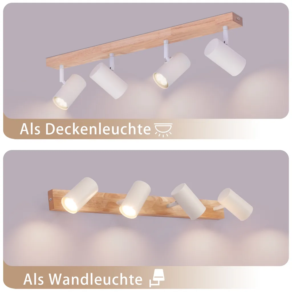 ZMH Lampada Soffitto Bambini Legno Bianco 4 Luci GU10 Vintage - 7