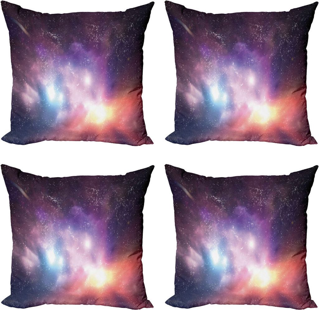 ABAKUHAUS Galaxis Kissenbezug Set (4 Stück), Cosmos Universum Raum, Moderner Doppelseitiger Digitaldruck, 40 cm x 40 cm, Lila Coral Blassblau