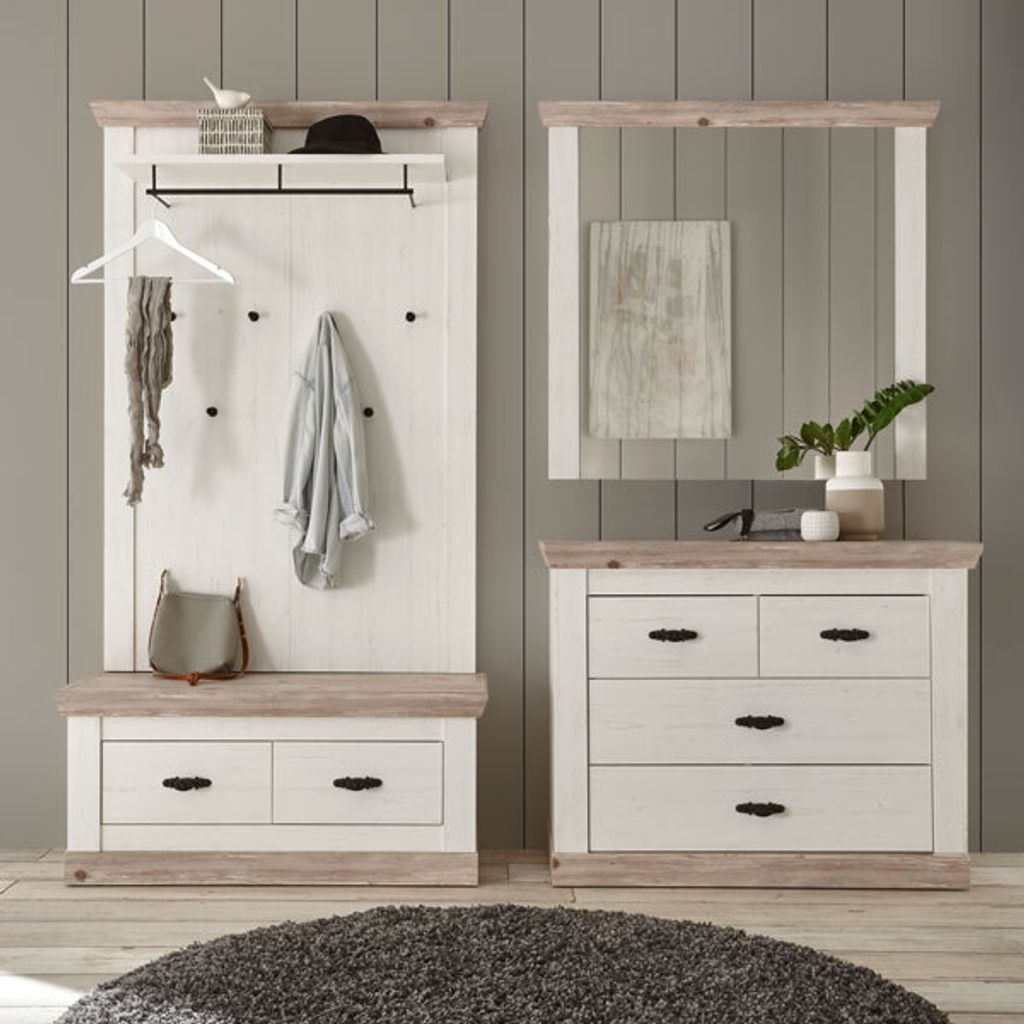 Garderobe Florenz 214cm pinie weiß oslo pinie Sitzbank Paneel Kommode