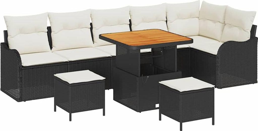 vidaXL Gartensofa-set mit Kissen 9 pcs Schwarz Poly-Rattan