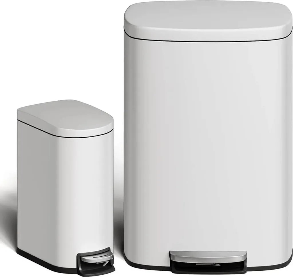 Ensemble de poubelles 50L et 10L en acier inoxydable rouge à pédale