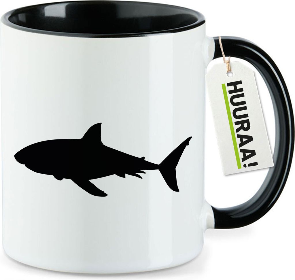 Huuraa Kaffeetasse Hai Silhouette 330ml Schwarz Keramik Kaffeebecher Geschenkidee