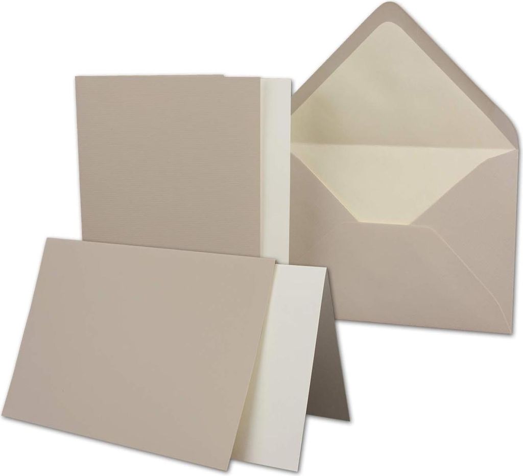Kartenpaket mit gefütterten Umschlägen - geripptes Papier - DIN A6/C6 - taupe Farbe - 105 x 148 cm - inklusive nasser Klebefläche