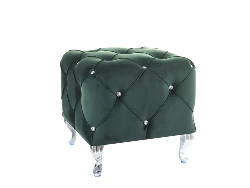 Pouf repose-pieds BERTIN rond en velours vert pour salon moderne
