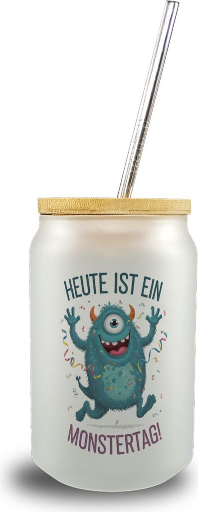 Heute ist ein Monstertag! Trinkglas mit Bambusdeckel