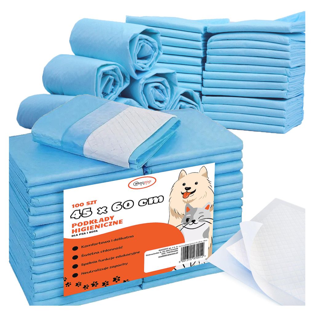 Gaczoo, Welpenunterlagen, Pipi Matten für Hunde, Katzen, 45x60, 90ml, 100 Stück