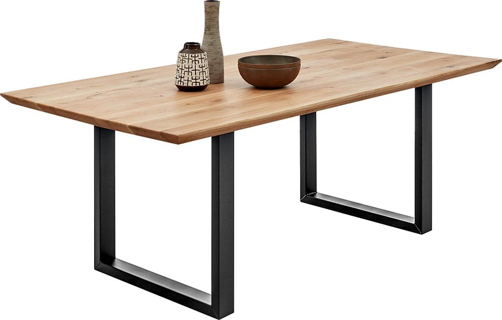 Massivholztisch AMSTERDAM-119, Industrial, Tischplatte aus Eiche massiv mit Schweizer Kante, BxHxT: ca. 200x74x100 cm