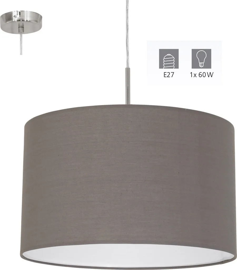 Lampada Sospensione 38cm Eglo Pasteri Tessuto Antracite Nichel Opaco - 12