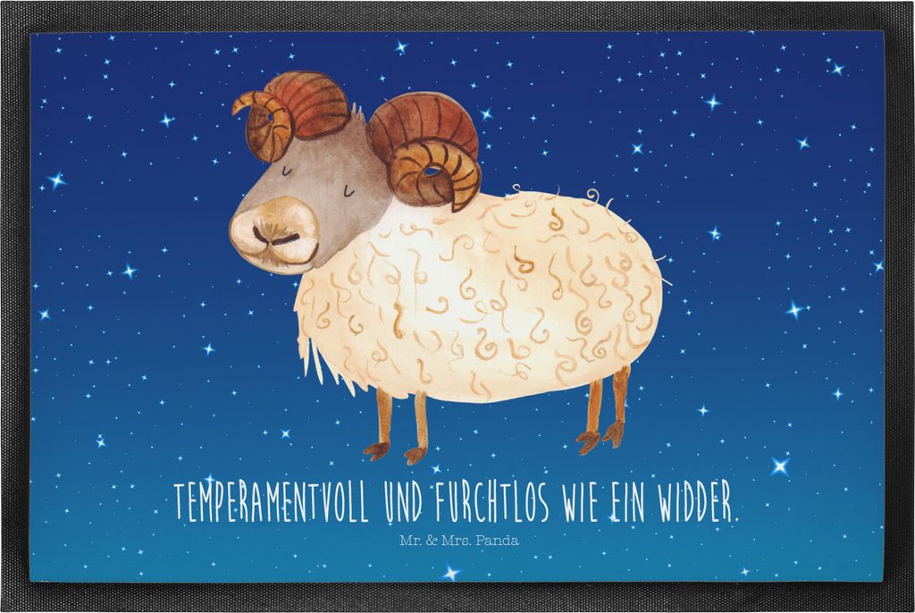 Mr. & Mrs. Panda Fußabstreifer Sternzeichen Widder 60 x 90 cm - Sternenhimmel Blau - Geschenk, Türmatte, Geburtstag März, fußmatte, Schmutzfang...