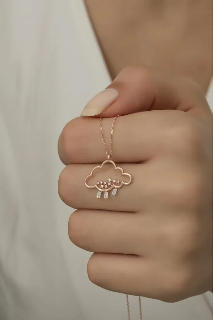 Collier Nuage de Pluie en Argent Sterling 925 et Zirconium Étincelant