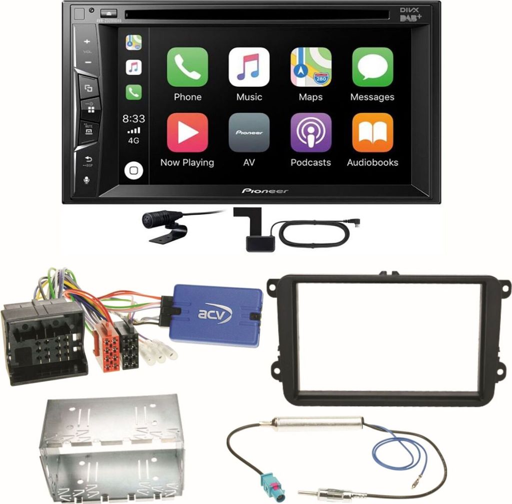Pioneer AVH-Z3200DAB Carplay DAB Einbauset für EOS Polo Caddy Amarok Scirocco