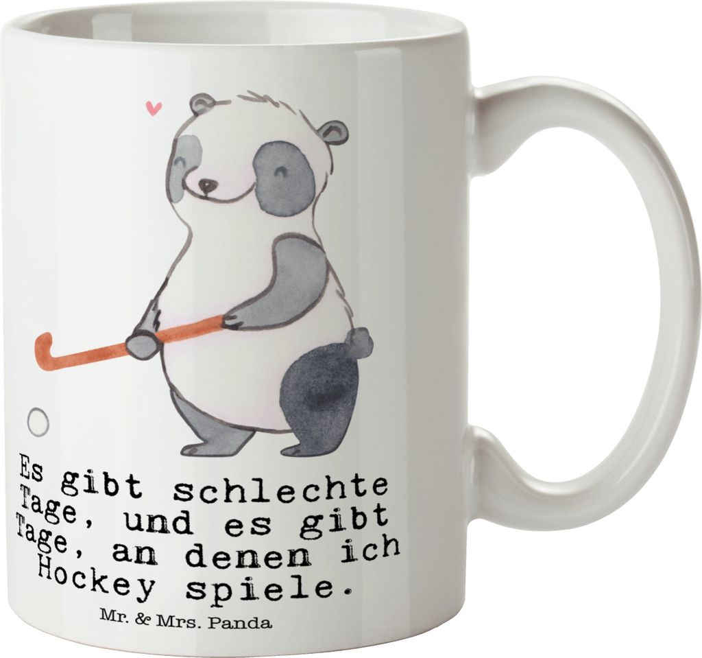 Mr. & Mrs. Panda Kaffeetasse Panda Hockey spielen - Weiß - Geschenk, Sportler, Hockeyschläger, Feldhockey, Becher, Kaffeebecher, bedruckt, schön...