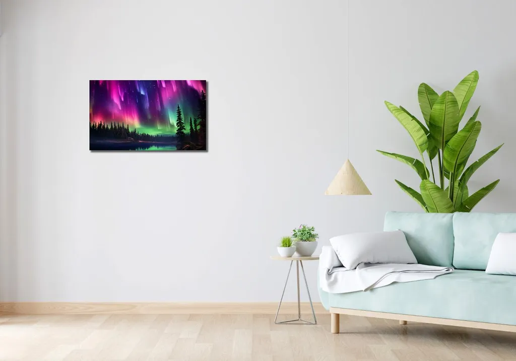 Quadro 70x40 cm Aurora boreale sopra la foresta - 2