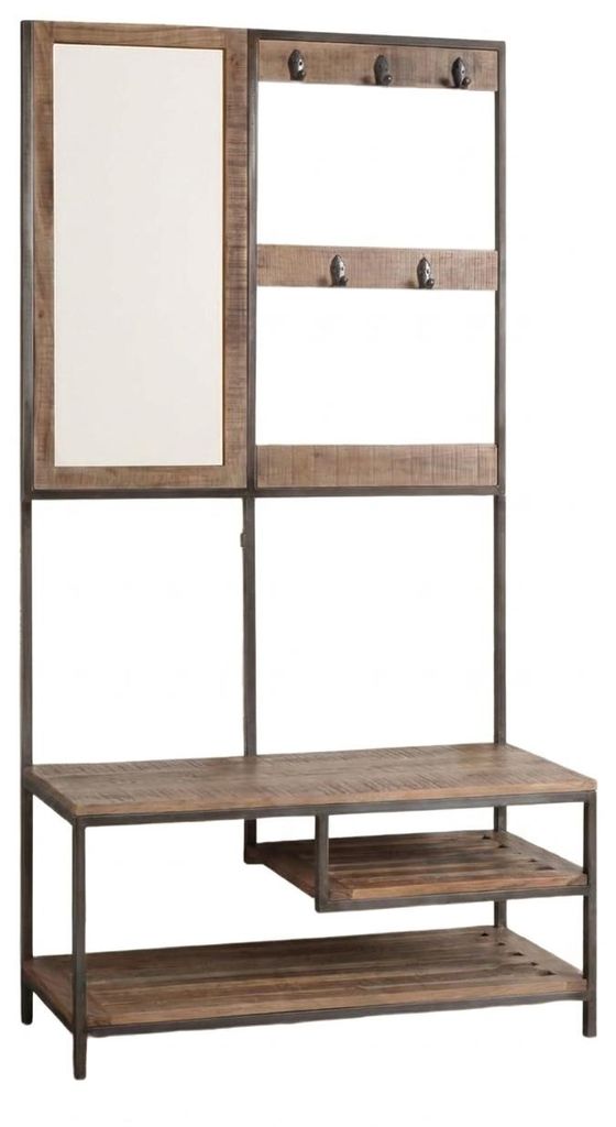 SHELF Garderobe Spiegel / 5 Haken / 3 Ablagen