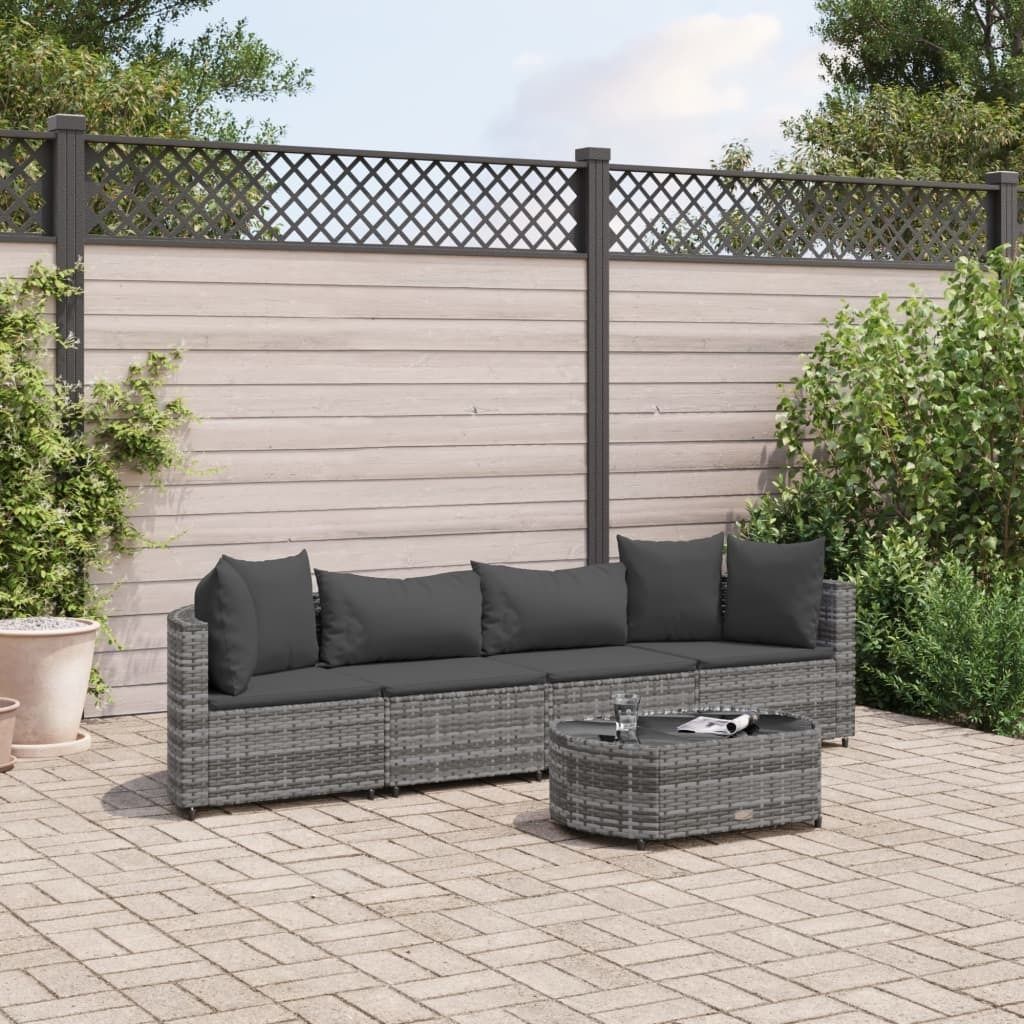 "2026 Promotion" 5-tlg. Garten-Sofagarnitur/Terrassenmöbel - mit Kissen - Grau Poly Rattan - Gartenmöbelset CC16610