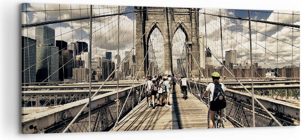 Bild auf Leinwand - Leinwandbild - Amerika brooklyn brücke bau - 120x50cm - Wand Bild - Wanddeko - Leinwanddruck - Bilder - Kunstdruck - Wanddekor...