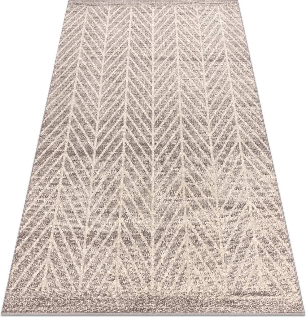 Tapis de Salon en Laine Naturelle à Motifs Chevrons Beige 120x170 cm
