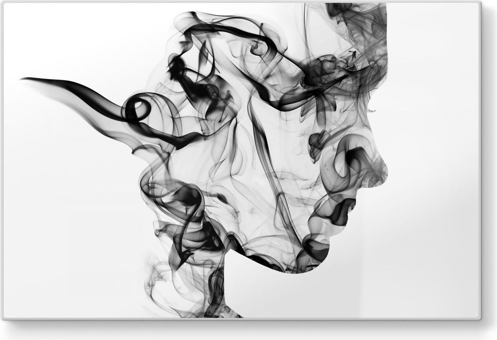 DEQORI Schneidebrett Glas 30x20 cm 'Frauenkopf aus Rauch' Schneideplatte groß