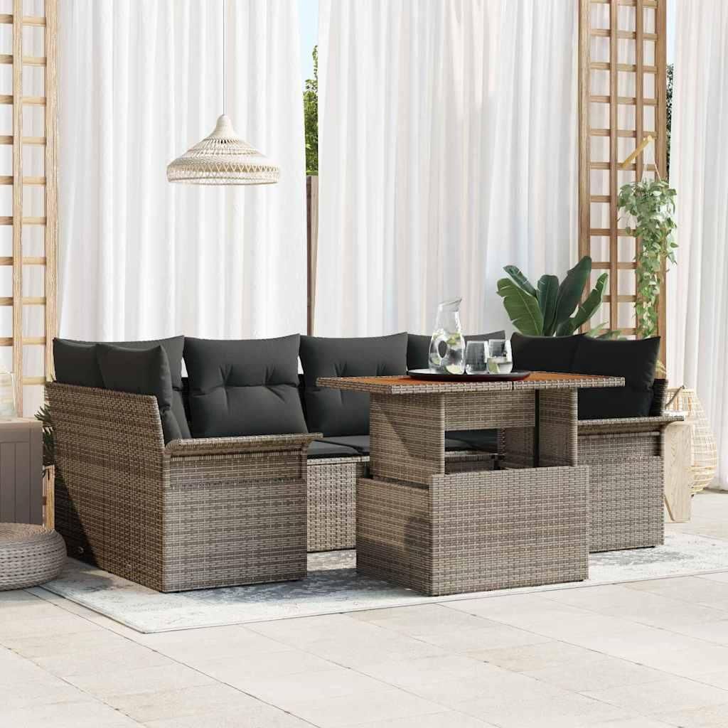 Maison Exclusive - Garten-Sofa-Set mit Speicher 7 pcs Grau Poly Rattan