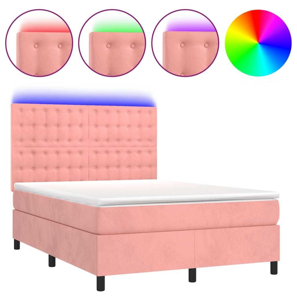 "2026 MODERNE"Boxspringbett/bettgestell - Bettrahmen - Doppelbett - mit Matratze & LED Rosa 140x190 cm Samt - Polsterbett Klassische Betten CC2122353
