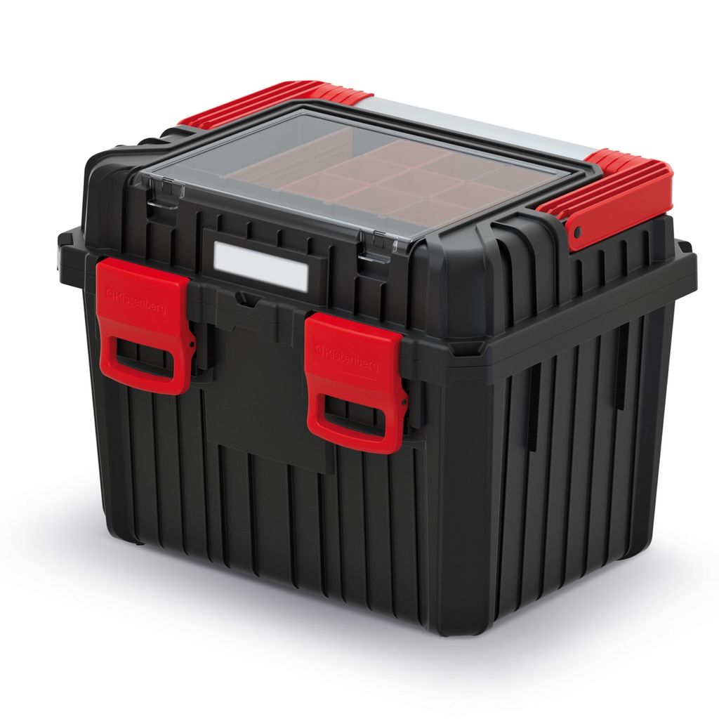 Werkzeugbox Toolbox Werkzeugkasten 44,5 x 36 x 33,7 cm Werkstatt Werkzeuge Werkstattorganisator der Kasten stark Garage Kunststoff Schwarz Transparent