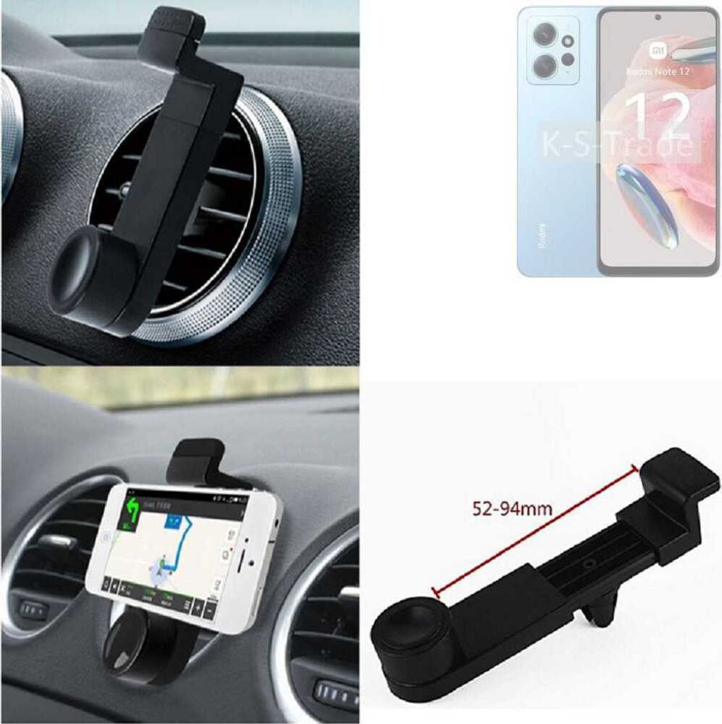 K-S-Trade Lüftungshalterung kompatibel mit Xiaomi Redmi Note 12 Global KFZ-Halterung Autohalterung Handy-halterung Lüftungsgitter Lüftungsschlitze