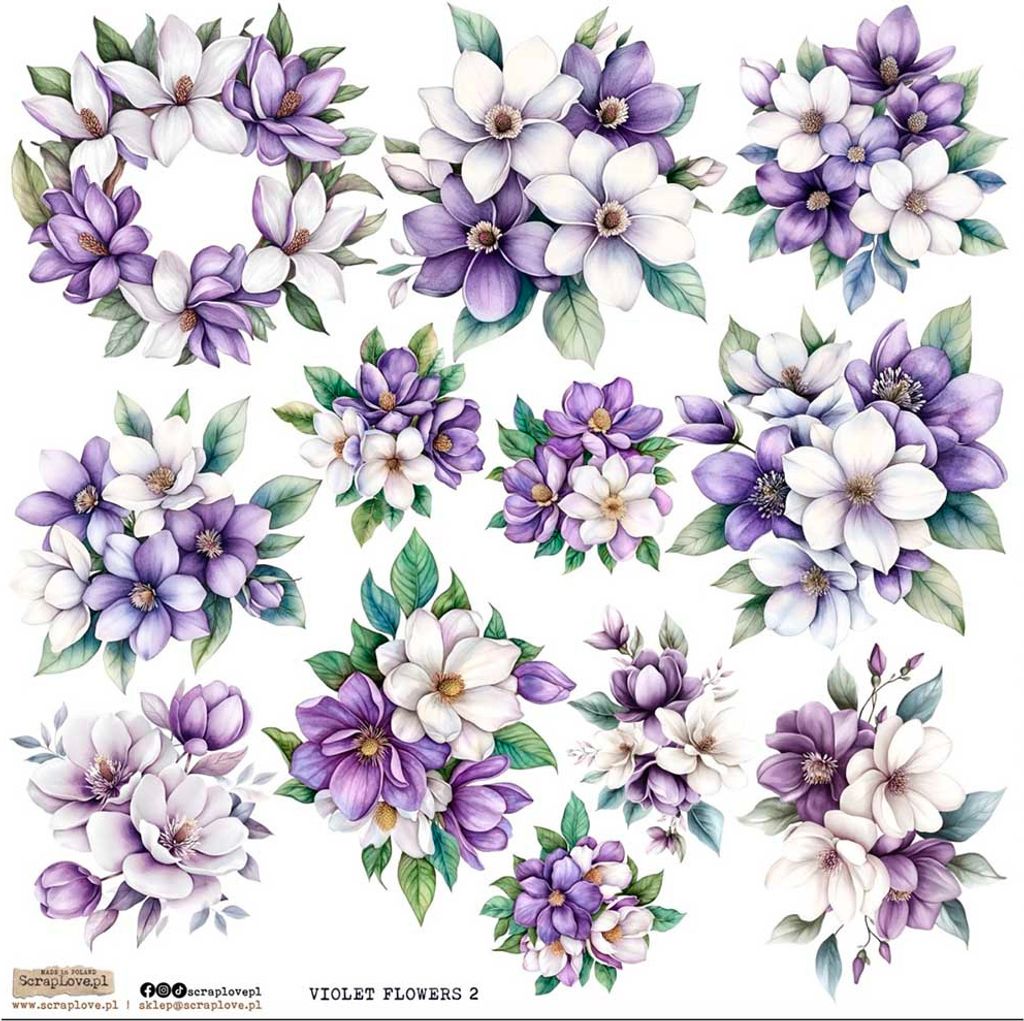 AUFKLEBER ScrapLove Nachbildung Stickers - Violet Flowers 2 violette Blumen
