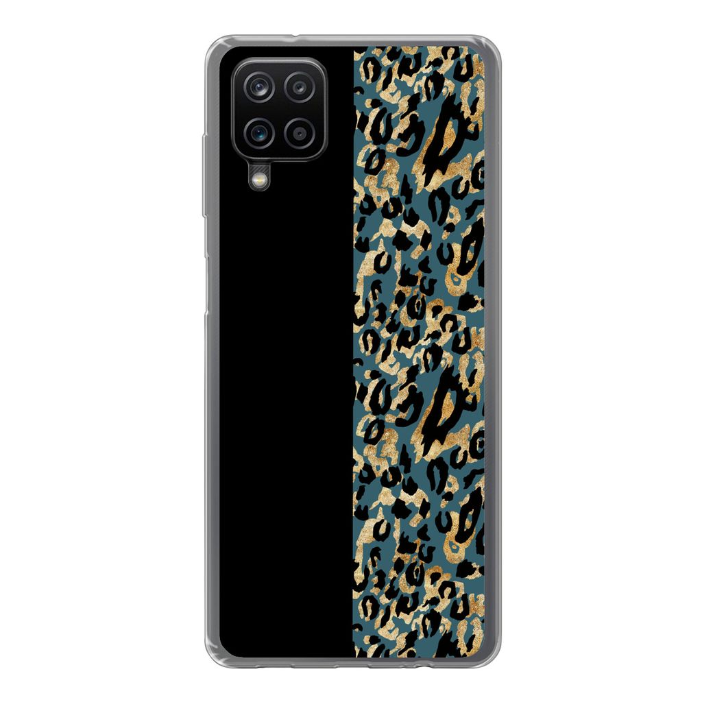 MuchoWow Handyhülle Schutzhülle Hülle für Samsung Galaxy A12 Pantherdruck - Gold - Pelz Silikon Softcase Handy Hülle - Bild